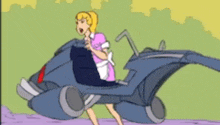 a cartoon of a maid riding a futuristic car
