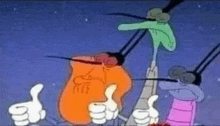 a group of cartoon characters giving a thumbs up sign .