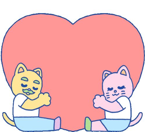 Nene And Coco Hugging A Big Heart Sticker - Nene And Coco Cat Dog Stickers