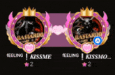 a couple of emblems that say feeling kissme and bastard
