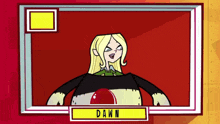 a cartoon character named dawn is in a red frame