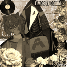 a black and white drawing of a man and a woman with the words timor et odium written on the bottom