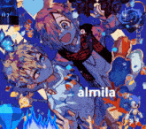 a pixel art drawing of a boy and a girl with the word almila on the bottom