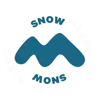 a logo for snow mons has a blue m on it