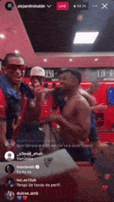 a group of men are standing in a locker room with the username alejandrobalde in the upper left corner