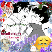 a picture of two boys with the words heartbroken and tom apart written on it