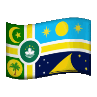 a flag with a crescent moon a palm tree and a sailboat