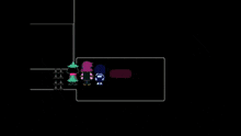 a screenshot of a video game with three characters standing next to each other in front of a window .