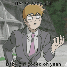 a cartoon of a man in a suit and tie with the caption hes so baby girl