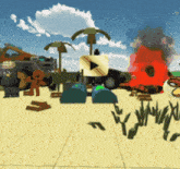 a cartoon scene with a play button in the middle of it