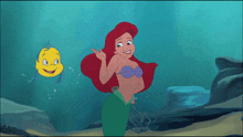 Flounder Gives Ariel A High Five GIF