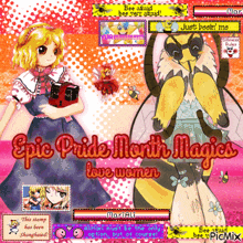 an advertisement for epic pride month magics love women features a girl and a bee