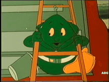 a green cartoon character climbs a ladder with adc written on the bottom right