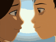 a boy and a girl are looking at each other and smiling