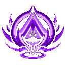 a purple and white logo with a circle and a triangle in the middle on a white background .
