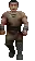 a pixel art of a man in a brown shirt and green pants is walking .