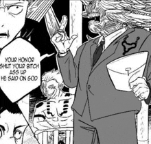 a black and white drawing of a man in a suit holding a bible and giving a speech .
