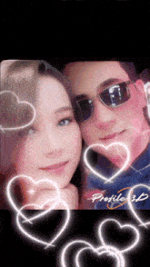 a picture of a man and woman with hearts around them and the words profile 3d