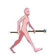 a pixel art drawing of a naked man walking with a sword .
