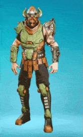a man with a beard and horns is wearing a green armor