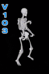 a skeleton is dancing in front of a black background