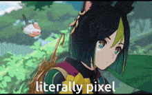 a picture of a girl with the words literally pixel written below her