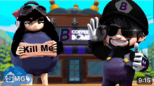 two cartoon characters are standing in front of a coffee bomb store
