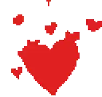 a pixel art of a red heart surrounded by smaller hearts on a white background