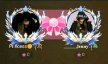 two girls are standing next to each other with their names princess and jenny on them