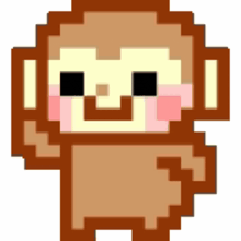 a pixel art drawing of a monkey with a smiley face