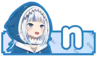 a girl wearing a shark hoodie with the letter n below her