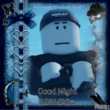 a picture of a roblox character says good night robloxia