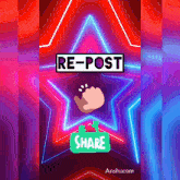 an animated poster that says re-post and a share button