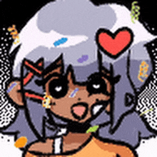 a pixel art drawing of a girl with a heart in her hair .