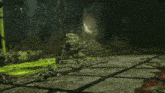 a video game scene with a rope hanging from the ground