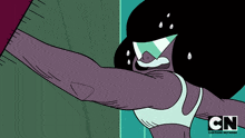 a cartoon of a woman with a cn logo in the corner
