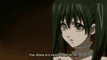 a girl with pigtails is saying `` you alone are never to lie to me . ''