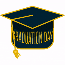 a blue graduation cap that says graduation day