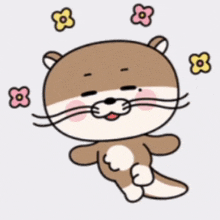 a cartoon of an otter with flowers flying around it