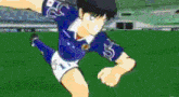 a cartoon of a soccer player kicking the ball
