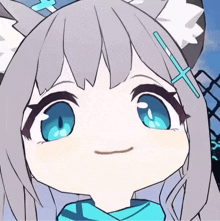 a close up of a cartoon character with a cross on her head