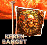 a heavy roses one heart flag is flying in the wind