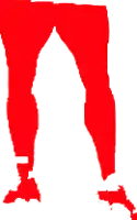 a red silhouette of a person 's legs with a white background