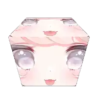 a cube of a girl 's face with purple eyes