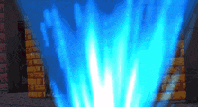a cartoon drawing of a blue light coming out of a brick wall