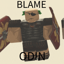 a roblox character with a shield and the words blame odin on the bottom