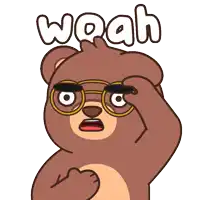 a cartoon of a bear wearing sunglasses with the word woah above him