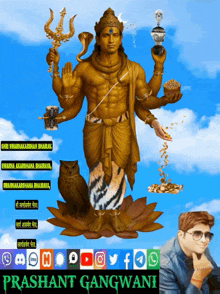 a poster for prashant gangwani with a statue of a man