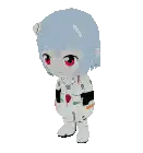 a pixel art drawing of a girl with red eyes and a robot suit .