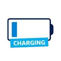 a blue battery with a sign that says charging on it